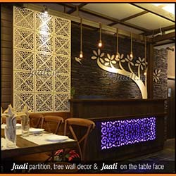 Jaali partition, tree wall decor &  Jaali  on the table face copy